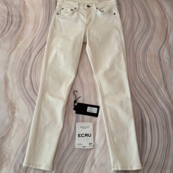 Rag & Bone Cate Mid-Rise Stretch Ankle Skinny Jeans Ecru Ivory Size 27 - $198 - Picture 15 of 16
